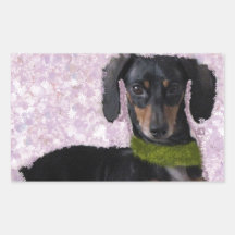Daschund Wiener dog pink green fantasy Rectangle Sticker