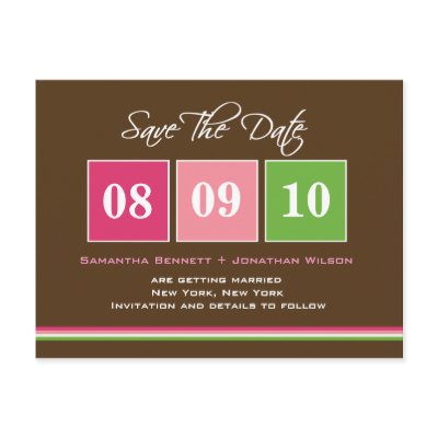Date Blocks - Fuchsia Green Post Cards by berryberrysweet