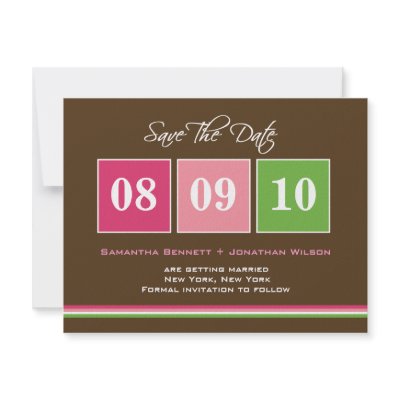 Date Blocks Save The Date Card - Fuchsia Green Announcement by berryberrysweet