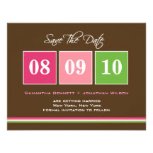 Date Blocks Save The Date Card - Fuchsia Green Announcement