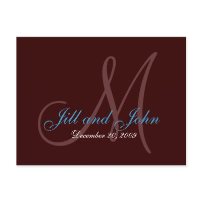 Date, First Names and Monogram Teal and Brown Card by monogramgallery