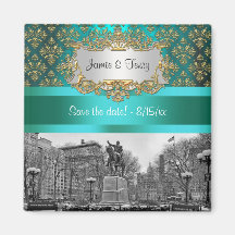 Date turquoise d'économies de la damassé 222 NYC d Magnets Pour Réfrigérateur