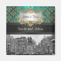 Date turquoise d'économies de la damassé 223 NYC d Aimants