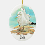 Dated, Watercolor Seagull, Beach, Shore, Bird Ornament