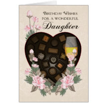 Daughter Chocolates Wine And Flower Birthday Greet Greeting Card