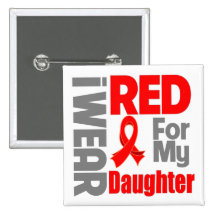 Daughter - I Wear Red Ribbon Buttons