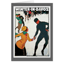 Davos Switzerland Winter Vintage Travel Art Card