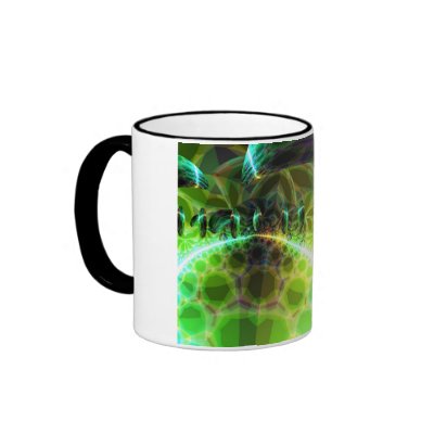 Dawn of Time – Lime & Gold Emerge Mugs by DianeClancyFractals