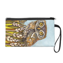 Day is full of joy - pearl-spotted owl wristlet clutches