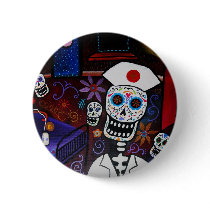 DAY OF THE DEAD NURSE BUTTON