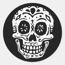 Day Of The Dead Skull 2 Round Stickers