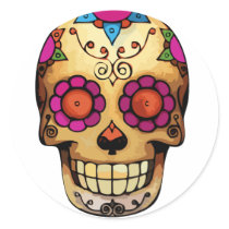 day of the dead skull round stickers
