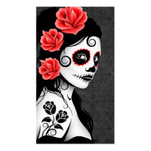 Day of the Dead Sugar Skull Girl - grey Business Card