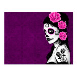 Day of the Dead Sugar Skull Girl - purple Postcards