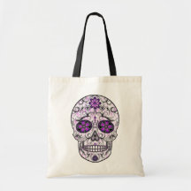 Day of the Dead Sugar Skull - Pink & Purple 1.0 Canvas Bags