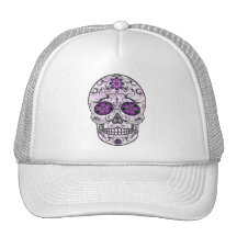 Day of the Dead Sugar Skull - Pink & Purple 1.0 Trucker Hats