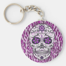 Day of the Dead Sugar Skull - Pink & Purple 1.0 Key Chains