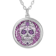 Day of the Dead Sugar Skull - Pink & Purple 1.0 Personalized Necklace