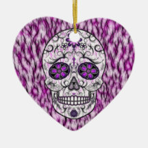 Day of the Dead Sugar Skull - Pink & Purple 1.0 Ornaments