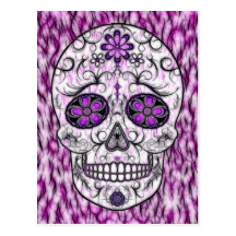 Day of the Dead Sugar Skull - Pink & Purple 1.0 Post Card