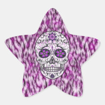 Day of the Dead Sugar Skull - Pink & Purple 1.0 Star Stickers