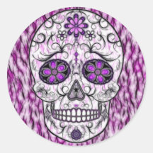 Day of the Dead Sugar Skull - Pink & Purple 1.0 Round Stickers