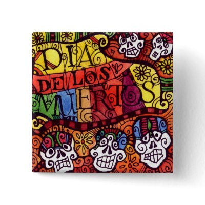 Day of the Dead Sugar Skulls square button / badge by lunagraphica