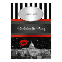 DC Skyline Blk Wht Strp Red Kiss Bachelorette Personalized Announcement