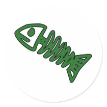Dead Fish Skeleton Skull Bones Fossil Green Round Stickers