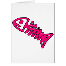 Dead Fish Skeleton Skull Bones Fossil Pink Greeting Card