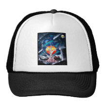 Dead tree red mountains yellow planet space mesh hat