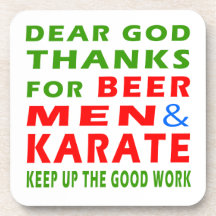 Dear God Thanks For Beer Men And Karate Drink Coaster