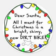 Dear Santa Dirt Bike Round Stickers