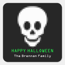 Death pixel skull toxic green Halloween favour stickers
