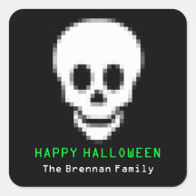 Death pixel skull toxic green Halloween favour Square Stickers