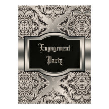 Debonair Damask Black, White, Silver Invites