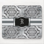 Debonair Damask Black, White, Silver Mouse Pads
