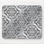 Debonair Damask Black, White, Silver Mousepads