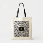 Debonair Damask Black, White, Silver Tote Bags
