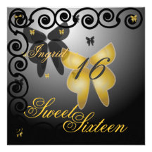 Debutant Butterfly Sweet Sixteen Gold/Black Invit. Invites