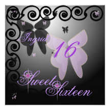 Debutant Butterfly Sweet Sixteen Purpl/BlackInvit. Personalized Announcements