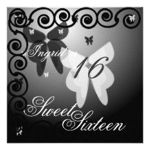 Debutant Butterfly Sweet Sixteen Whit/Black Invit. Invite