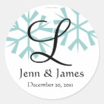 December Blue Snowflakes Monogram L Seal Sticker