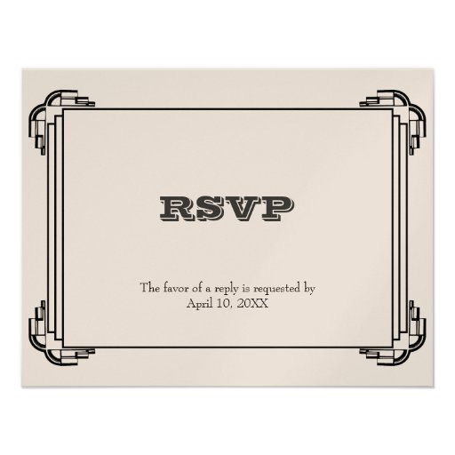 Deco black frame wedding RSVP response enclosure Announcements