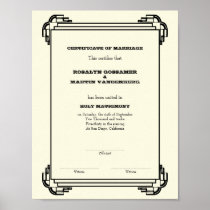 Deco frame keepsake wedding certificate vertical posters