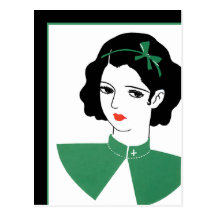 Deco Girl in Green Postcards