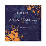 Deco Leaves Swirls Navy Blue Save The Date Magnet
