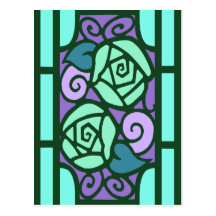 Deco Roses in Aqua and Purple Postcard