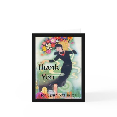 Deco Woman with Swirls & Flowers Thank You Custom by CustomInvites