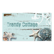 Décor bleu élégant romantique de plage de coquilla cartes de visite professionnelles